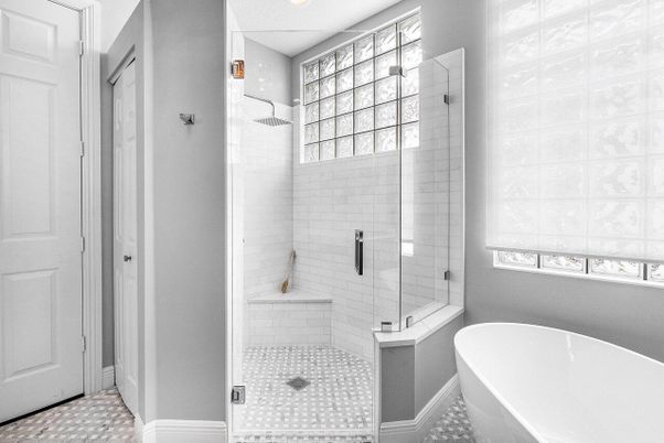 Bathroom, Glass Shower, Interior, Recessed Lighting
