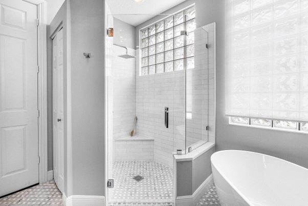 Bathroom, Glass Shower, Interior, Recessed Lighting