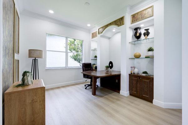 Home Office, Interior, Recessed Lighting, Wood Texture Flooring