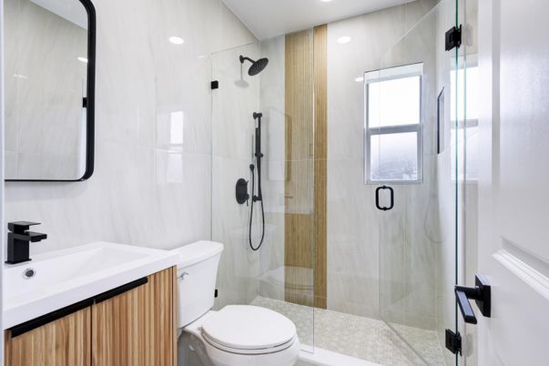 Bathroom, Glass Shower, Interior, Recessed Lighting