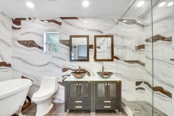Bathroom, Glass Shower, Interior, Marble Walls, Recessed Lighting