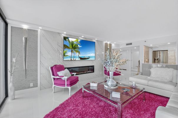 Fireplace, Interior, Living room, Marble Walls, Recessed Lighting