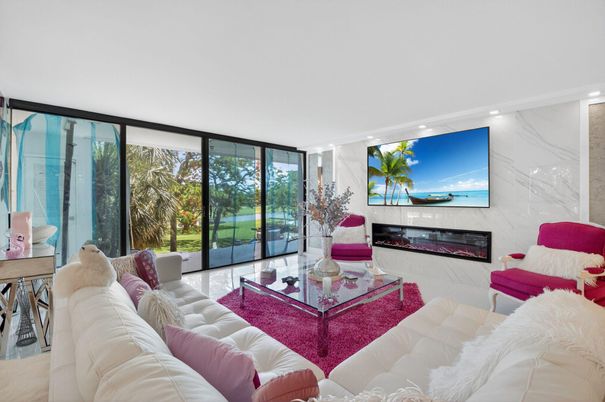 Fireplace, Interior, Living room, Marble Walls, Recessed Lighting