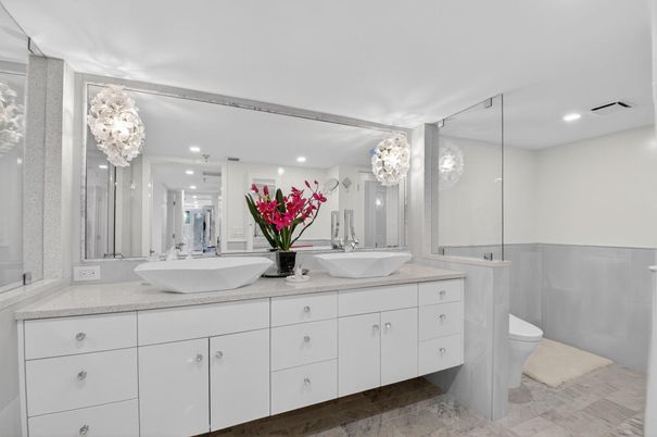 Bathroom, Dual Sink Vanities, Glass Shower, Interior, Recessed Lighting