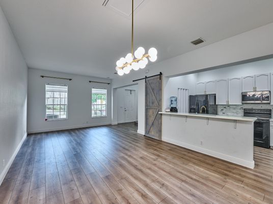 Empty room, Interior, Kitchen, Pendant Lights, Wood Texture Flooring