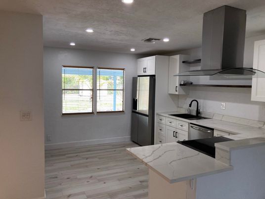 Interior, Kitchen, Recessed Lighting, Wood Texture Flooring