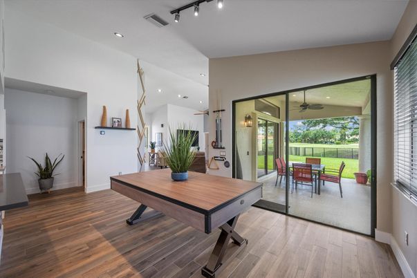Dining room, Interior, Recessed Lighting, Wood Texture Flooring