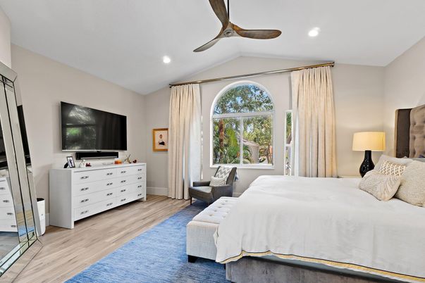Bedroom, Interior, Recessed Lighting, Wood Texture Flooring