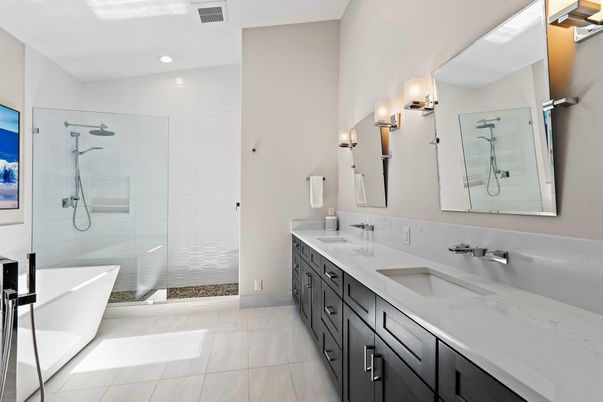 Bathroom, Dual Sink Vanities, Free Standing Baths, Glass Shower, Interior, Recessed Lighting