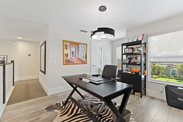 Home Office, Interior, Pendant Lights, Recessed Lighting, Wood Texture Flooring