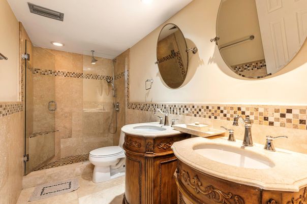 Bathroom, Dual Sink Vanities, Glass Shower, Interior, Recessed Lighting