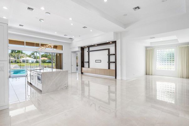 Empty room, Interior, Kitchen, Pendant Lights, Recessed Lighting