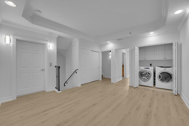 Interior, Recessed Lighting, Utility Closets, Washer, Wood Texture Flooring