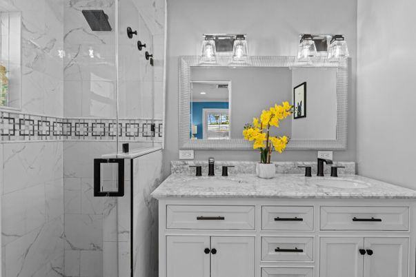 Bathroom, Dual Sink Vanities, Interior, Marble Walls
