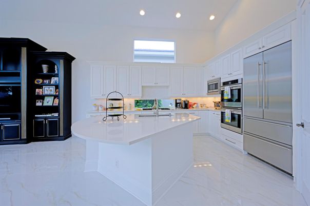 Interior, Kitchen, Marble, Recessed Lighting, Stainless Steel Appliances