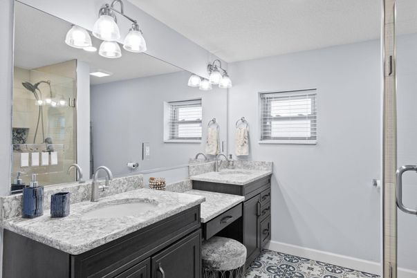 Bathroom, Dual Sink Vanities, Glass Shower, Interior
