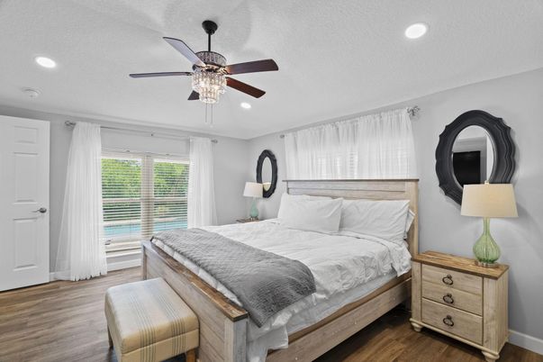 Bedroom, Interior, Recessed Lighting, Wood Texture Flooring
