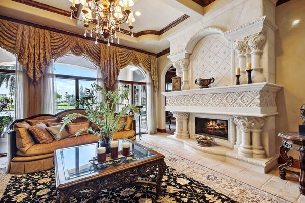 Chandelier, Fireplace, Interior, Living room, Recessed Lighting