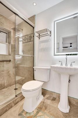 Bathroom, Glass Shower, Interior, Recessed Lighting