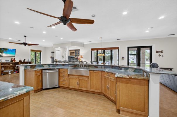 Interior, Kitchen, Pendant Lights, Recessed Lighting, Wood Texture Flooring