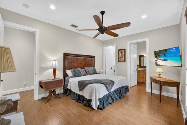 Bedroom, Interior, Recessed Lighting, Wood Texture Flooring