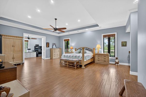 Bedroom, Interior, Recessed Lighting, Wood Texture Flooring