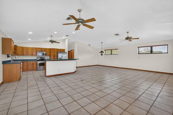 Empty room, Interior, Kitchen, Recessed Lighting, Stainless Steel Appliances