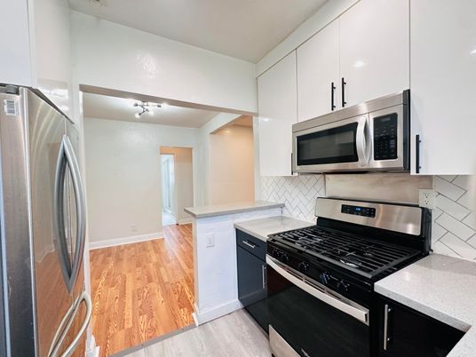 Interior, Kitchen, Stainless Steel Appliances, Wood Texture Flooring