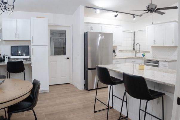 Interior, Kitchen, Stainless Steel Appliances, Wood Texture Flooring