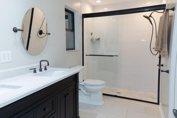 Bathroom, Dual Sink Vanities, Glass Shower, Interior, Recessed Lighting