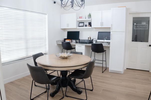 Chandelier, Home Office, Interior, Wood Texture Flooring
