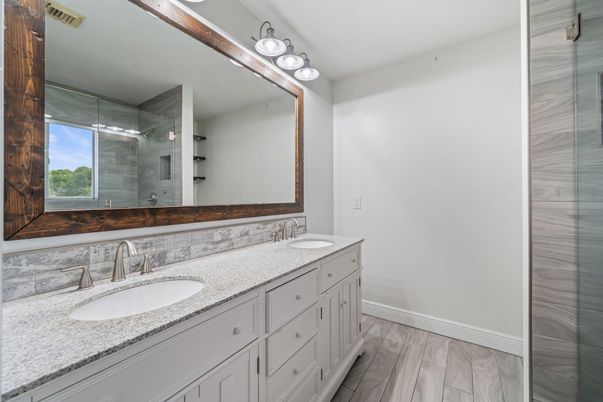 Bathroom, Dual Sink Vanities, Glass Shower, Interior