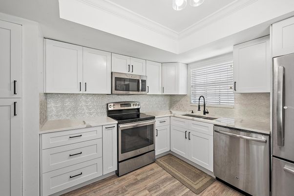 Interior, Kitchen, Stainless Steel Appliances, Wood Texture Flooring