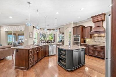 Interior, Kitchen, Living room, Pendant Lights, Recessed Lighting, Stainless Steel Appliances, Wood Texture Flooring