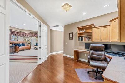 Home Office, Interior, Recessed Lighting, Wood Texture Flooring
