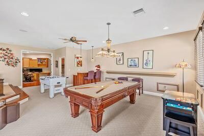 Billiard Table, Chandelier, Game Room, Interior, Pendant Lights, Recessed Lighting