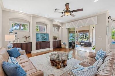 Interior, Living room, Recessed Lighting, Wood Texture Flooring