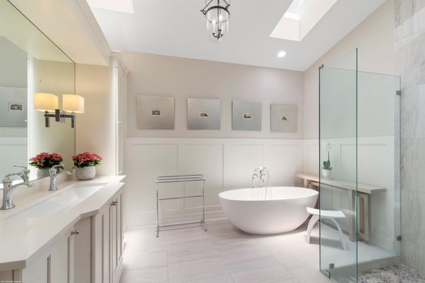 Bathroom, Dual Sink Vanities, Free Standing Baths, Glass Shower, Interior, Recessed Lighting
