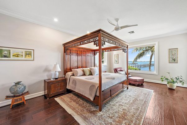 Bedroom, Interior, Recessed Lighting, Water, Wood Texture Flooring