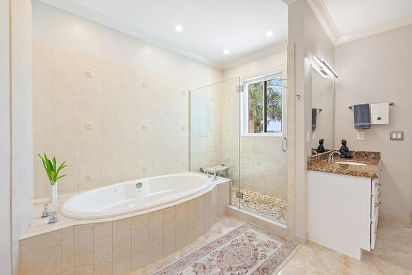 Bathroom, Glass Shower, Interior, Recessed Lighting