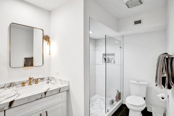 Bathroom, Glass Shower, Interior, Recessed Lighting