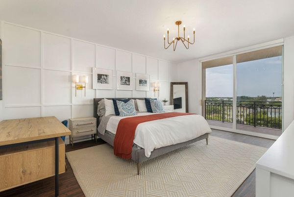 Bedroom, Chandelier, Interior, Wood Texture Flooring