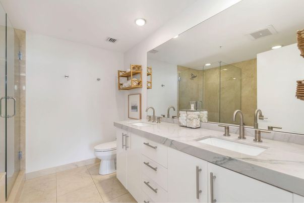 Bathroom, Dual Sink Vanities, Glass Shower, Interior, Recessed Lighting