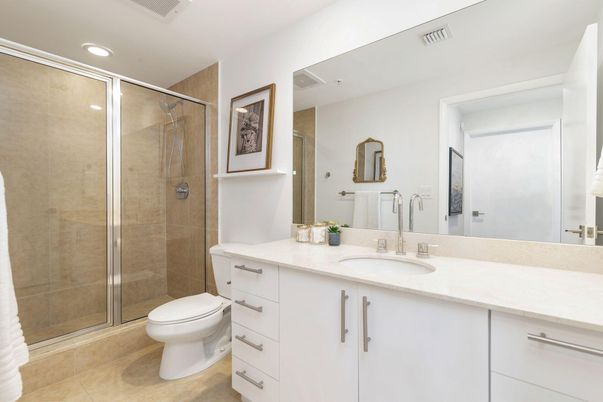 Bathroom, Glass Shower, Interior, Recessed Lighting