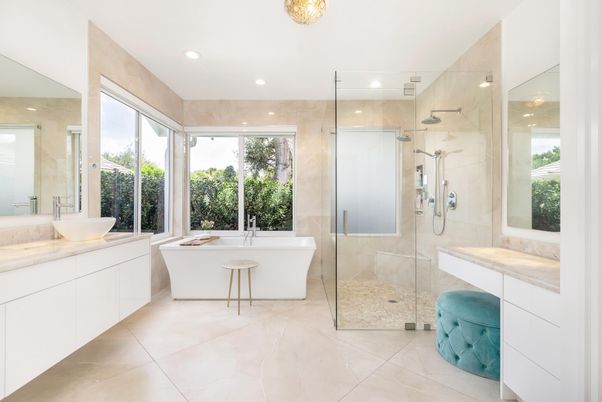 Bathroom, Dual Sink Vanities, Free Standing Baths, Glass Shower, Interior, Recessed Lighting