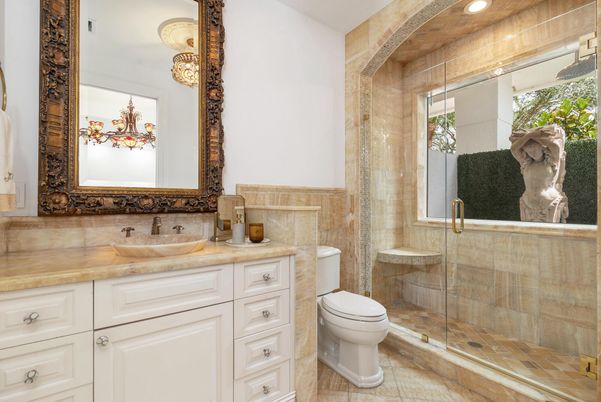 Bathroom, Glass Shower, Interior, Recessed Lighting
