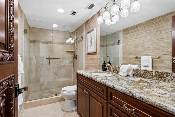 Bathroom, Glass Shower, Interior, Recessed Lighting