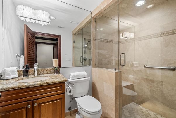 Bathroom, Glass Shower, Interior, Recessed Lighting