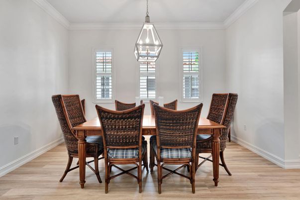 Dining room, Interior, Pendant Lights, Wood Texture Flooring