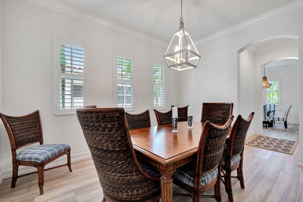 Dining room, Interior, Pendant Lights, Wood Texture Flooring